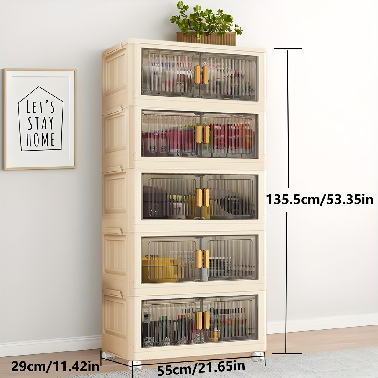 Large Capacity Folding Storage Bin with Dustproof Double Doors - Ideal Versatile Organizer (5 Floors) Transparent Black
