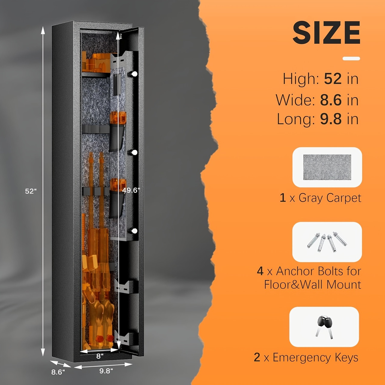 2 Gun Safe with Digital Keypad Quick Access Gun Cabinets, Metal Storage Cabinet with Fingerprint Lock, Adjustable Racks and Handgun Pocket, Hidden Security for Home & Office