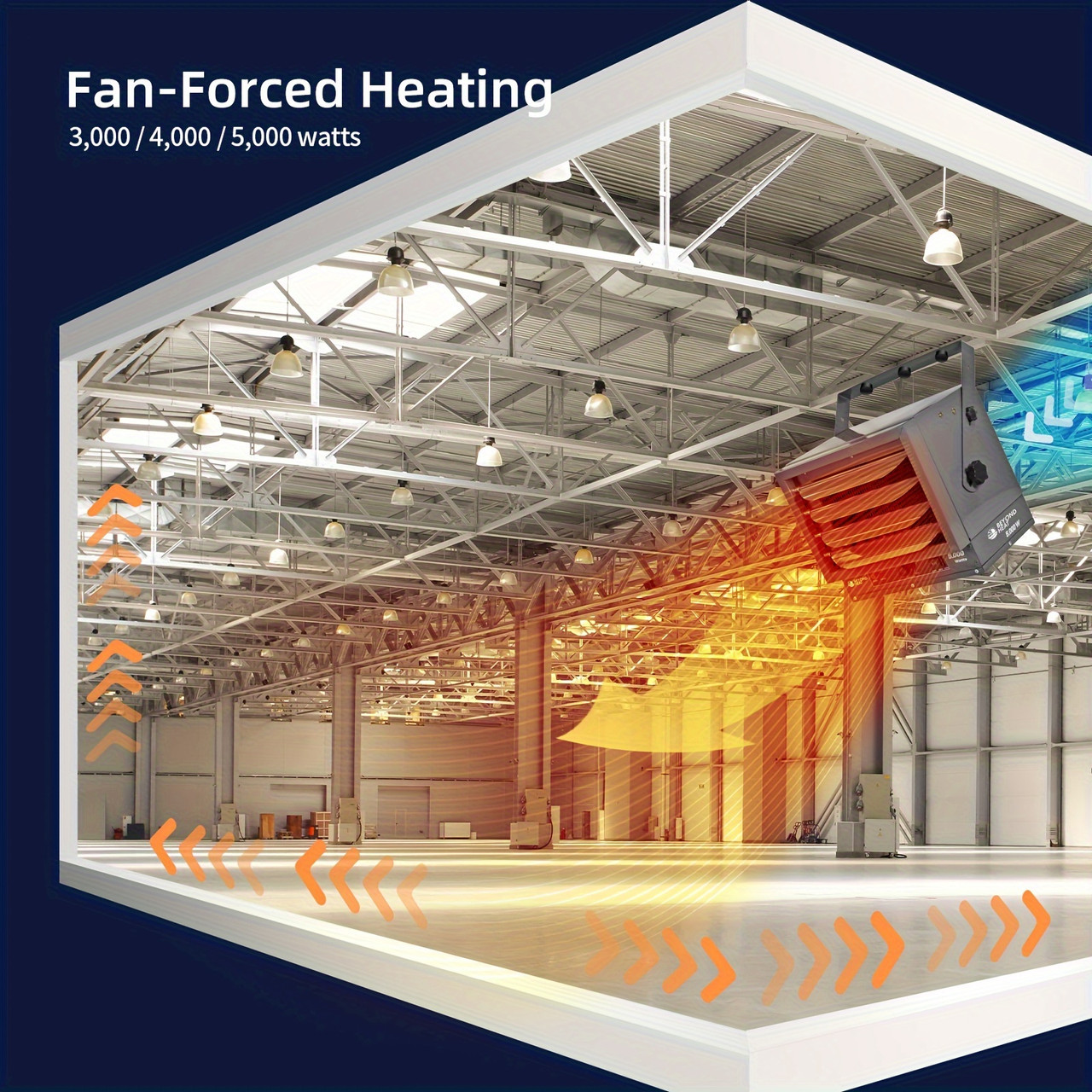 240V 5000W Hardwired Garage Heater - Adjustable Thermostat, 3 Heating Settings, Overheat Protection Blue Color with Remote