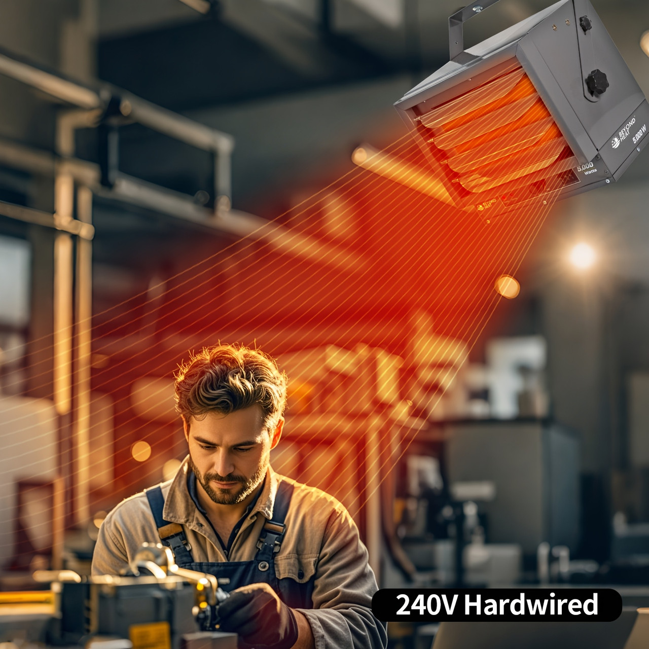 240V 7500W Hardwired Garage Heater - Adjustable Thermostat, 3 Heating Settings, Overheat Protection with Remote control