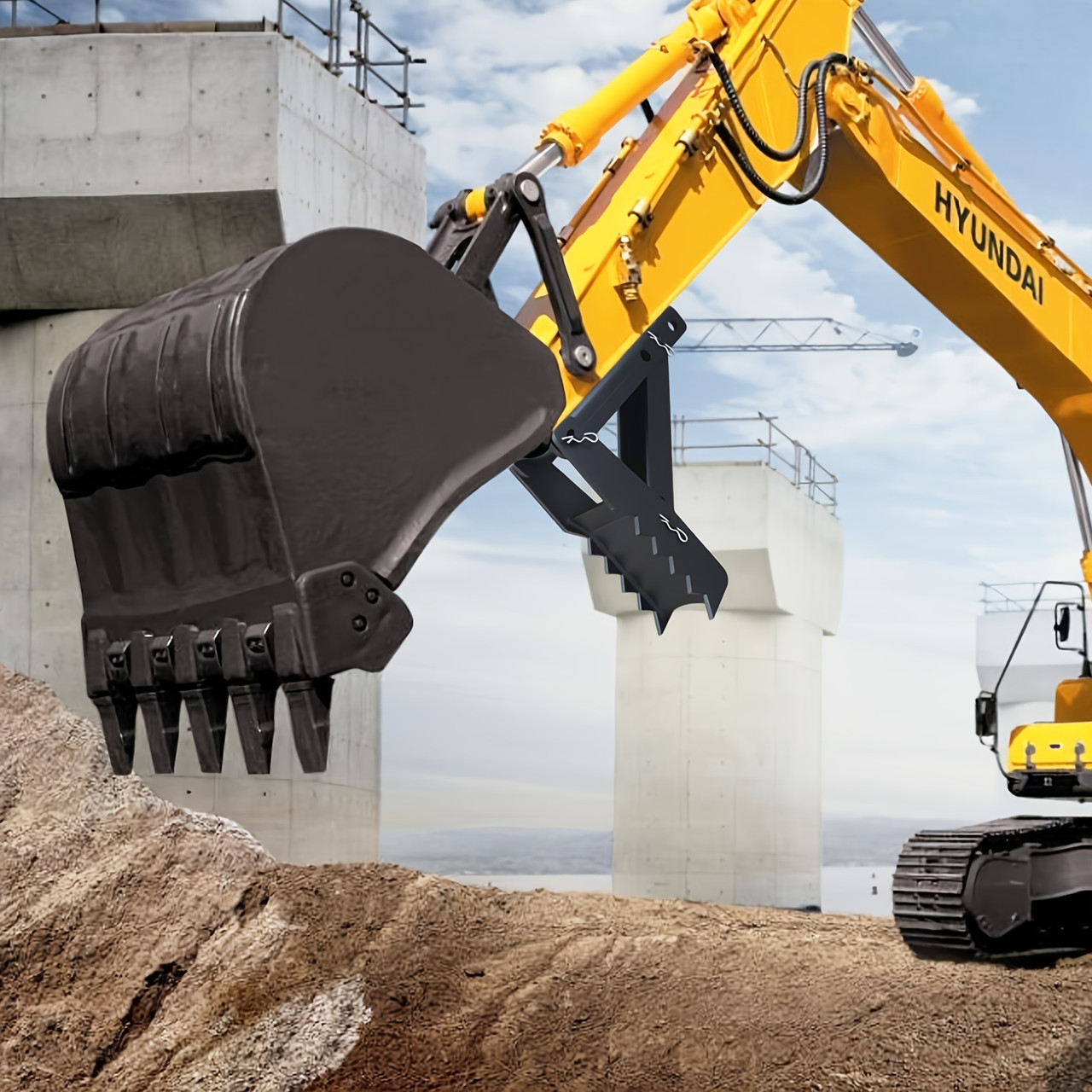 36 Inch Adjustable Folding Backhoe Excavator Thumb Attachments, 1/2 Inch Teeth Thick Steel Plate Assembly Weld On