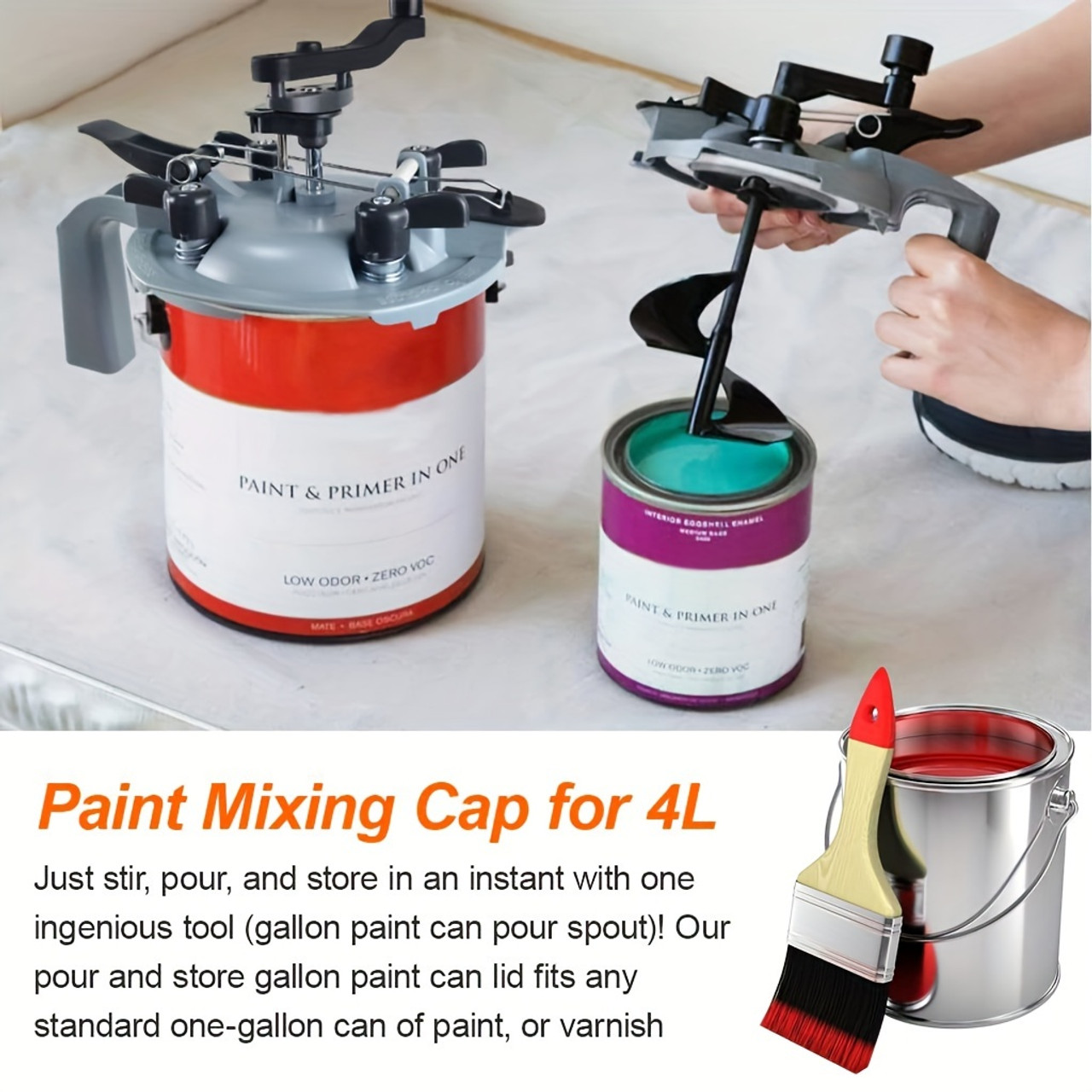 1 Set Universal Paint Mixer Tool - Efficiently Mix Car Paint, Spray Paint, and Pulp Cover with 4L Color Mixing Jar - Ideal for Automotive and DIY Projects 1.06gal rotating lever