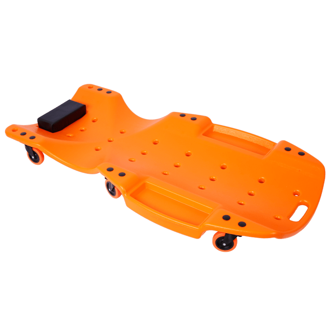 48 Inch Orange Ergonomic Creeper - Blow Molded HDPE Body with Padded Headrest & Dual Tool Trays - 440 Lbs Capacity