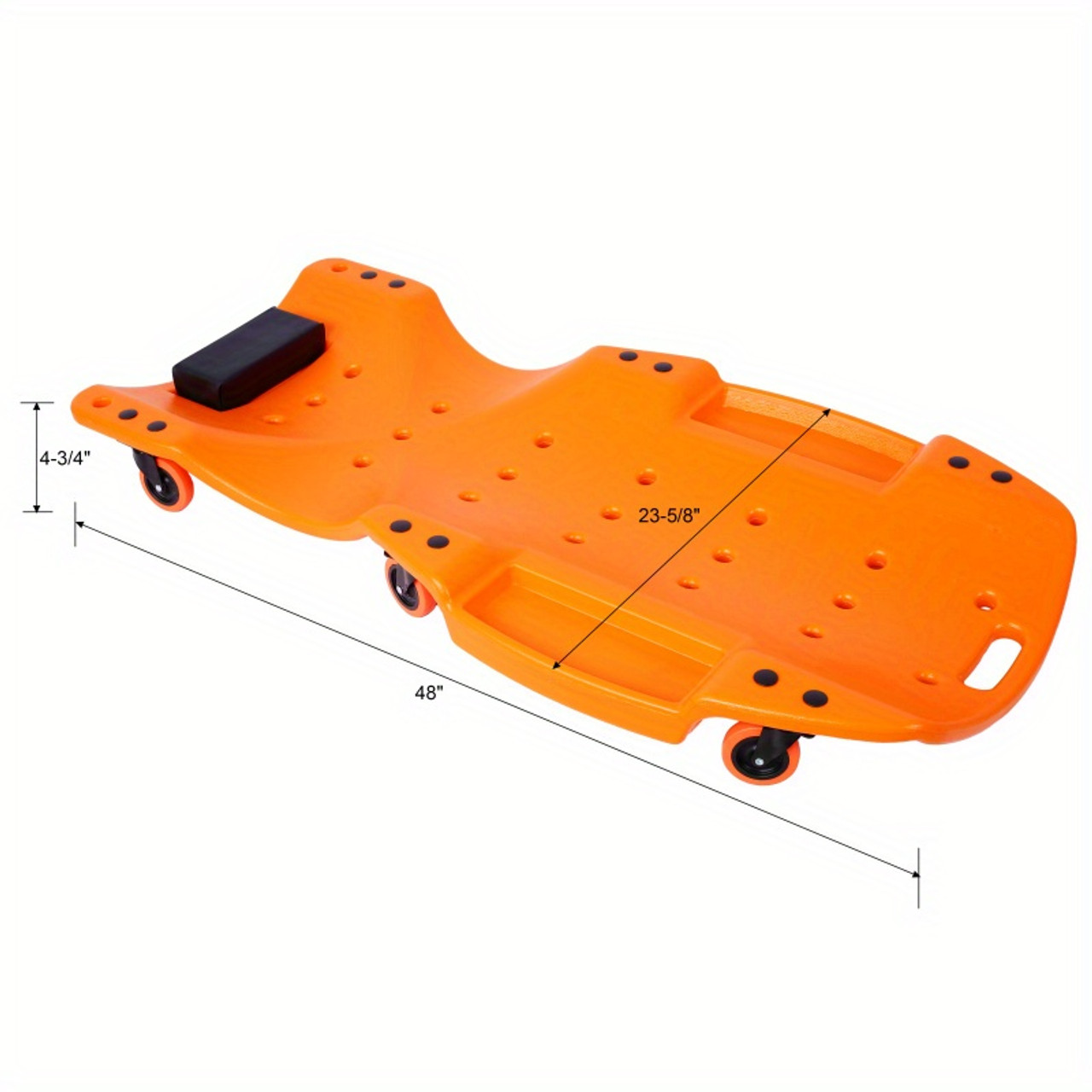 48 Inch Orange Ergonomic Creeper - Blow Molded HDPE Body with Padded Headrest & Dual Tool Trays - 440 Lbs Capacity