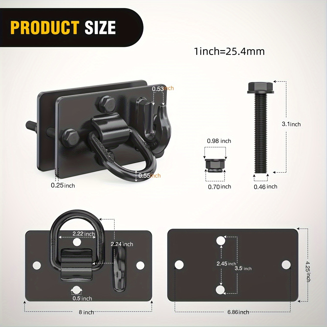 15000 Lbs Grade 70 Forged Steel 2PCS Tractor Bucket Hooks With Tie Down Ring and Back Plates for Tractor Bucket RV UTV Truck MBS  Color Aluminium Black