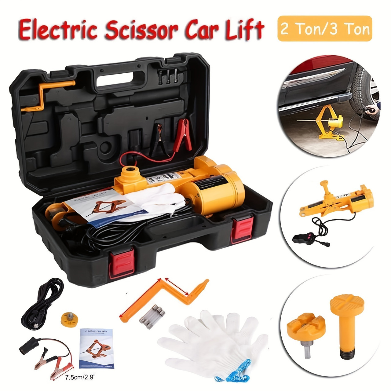 Electric Car Jack, 3 Ton 12V Scissor Car Jack Electric With Impact Wrench Electric Car Jack Kit For Car SUV Sedan Tire Changing