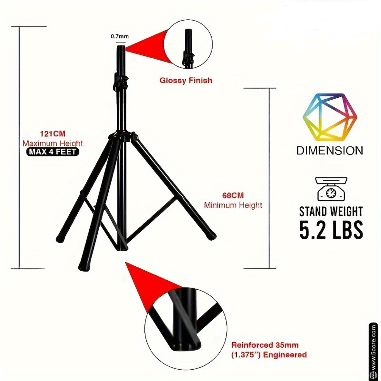 2PK 4ft WB  Speaker Stand Tripod Floor Adjustable Up to 48 Inch DJ Studio Monitor Stands Pole Mount Pair - Valentine's Day Gift