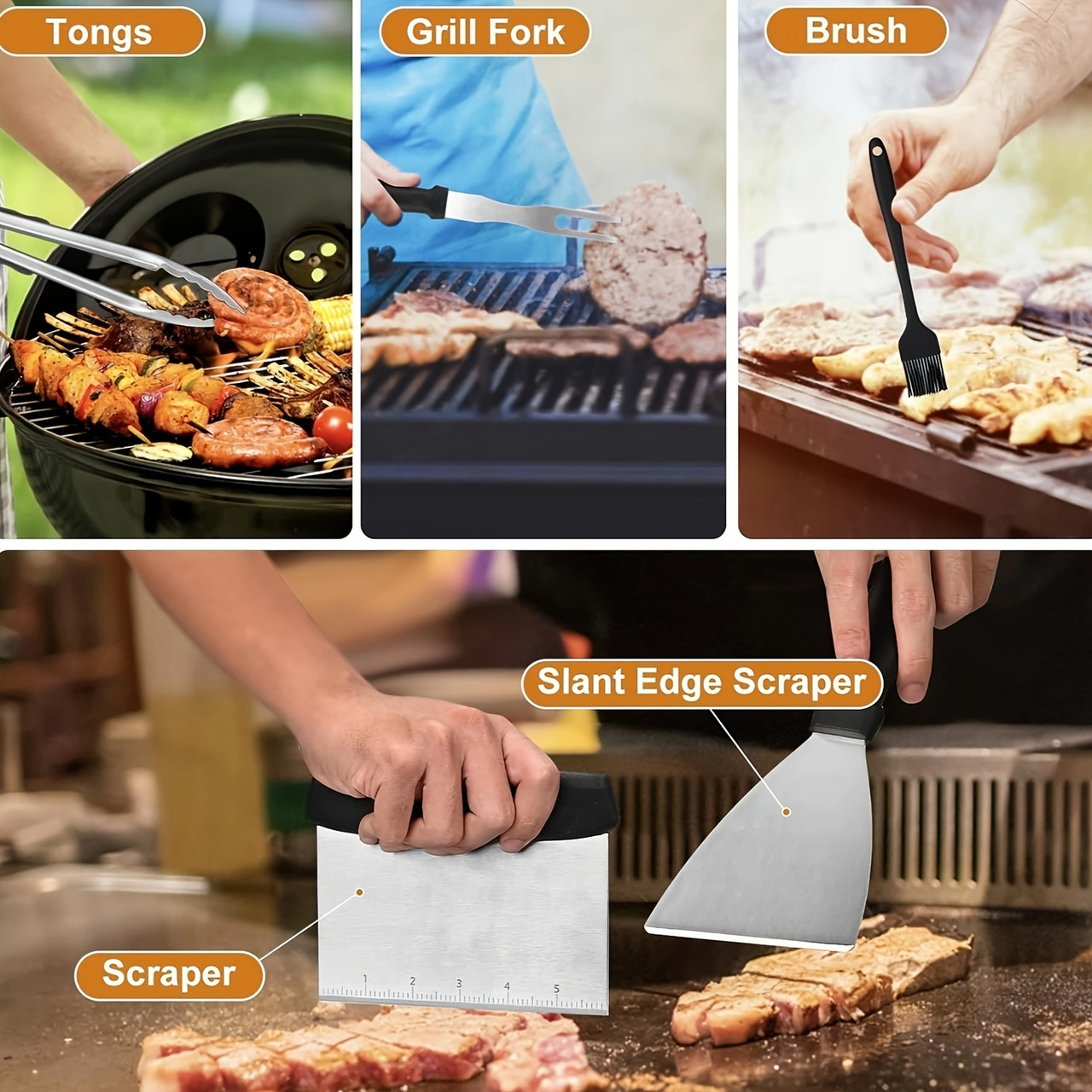 18pcs Flat Top Grill Accessories Set, Stainless Steel, with Spatula Set, Baking Cover, for Blackstone, Camp Chef, Outdoor Cooking