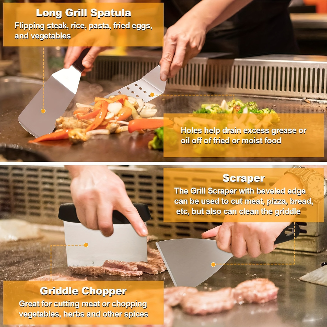 18pcs Flat Top Grill Accessories Set, Stainless Steel, with Spatula Set, Baking Cover, for Blackstone, Camp Chef, Outdoor Cooking