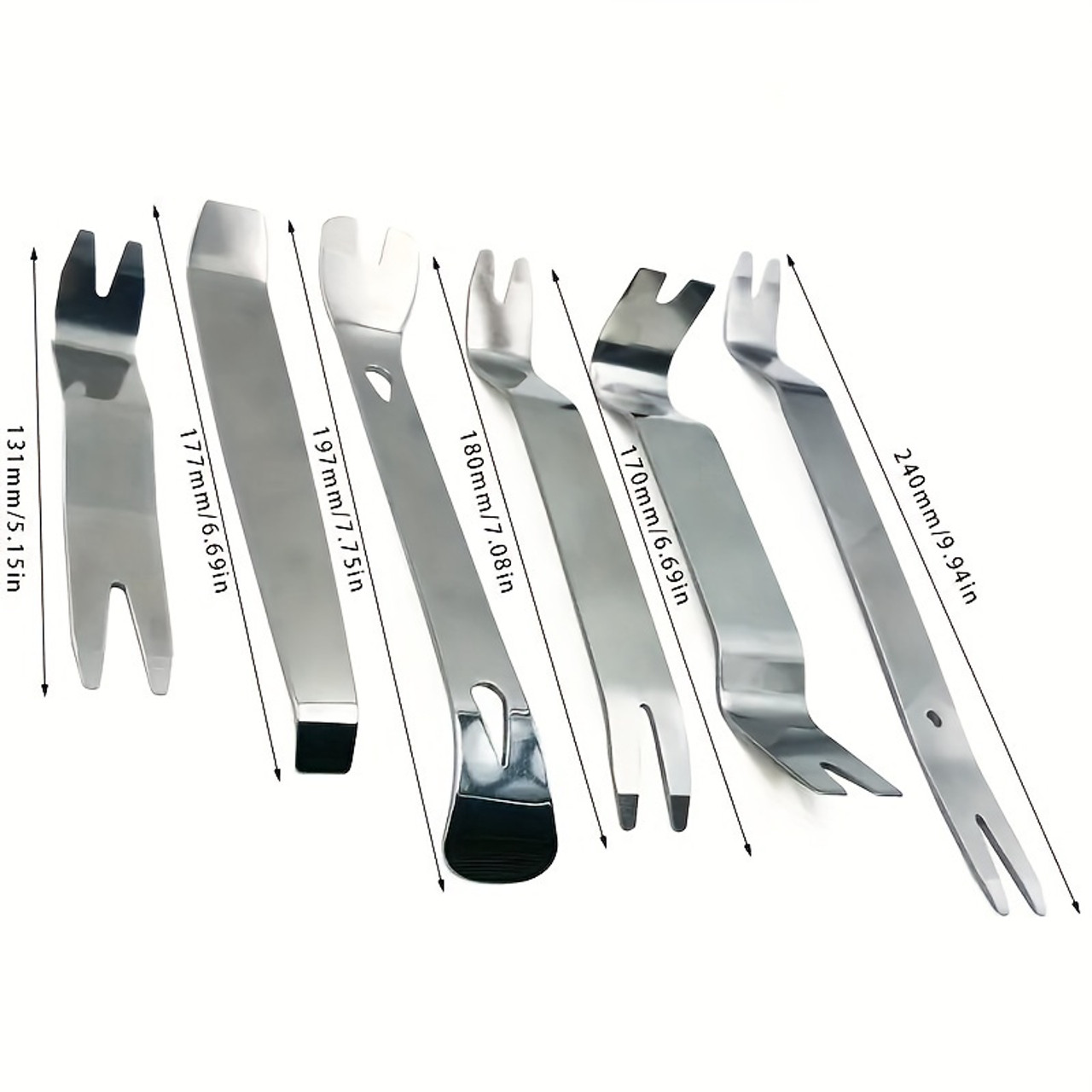 6pcs Durable Stainless Steel Car Audio Modification Tool Kit - Pry Bars for Interior & Door Panel Sound Insulation Removal, Includes Securely Attached Blue Pouch Blue