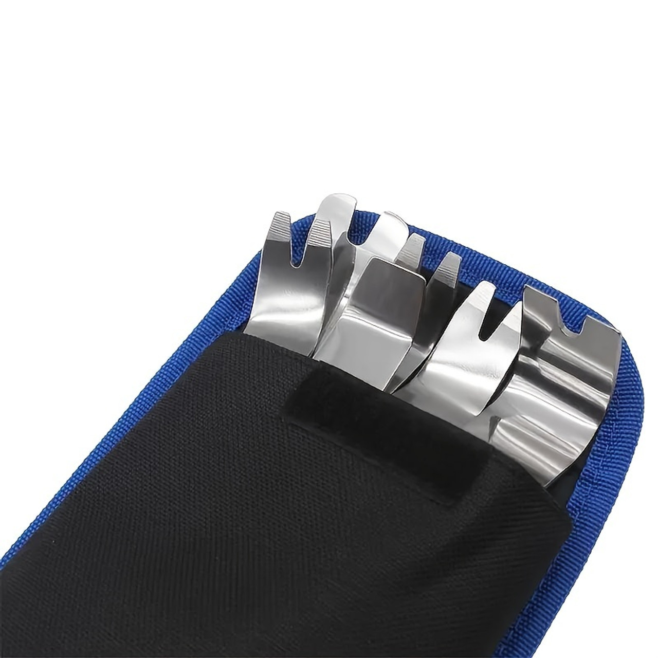 6pcs Durable Stainless Steel Car Audio Modification Tool Kit - Pry Bars for Interior & Door Panel Sound Insulation Removal, Includes Securely Attached Blue Pouch Blue