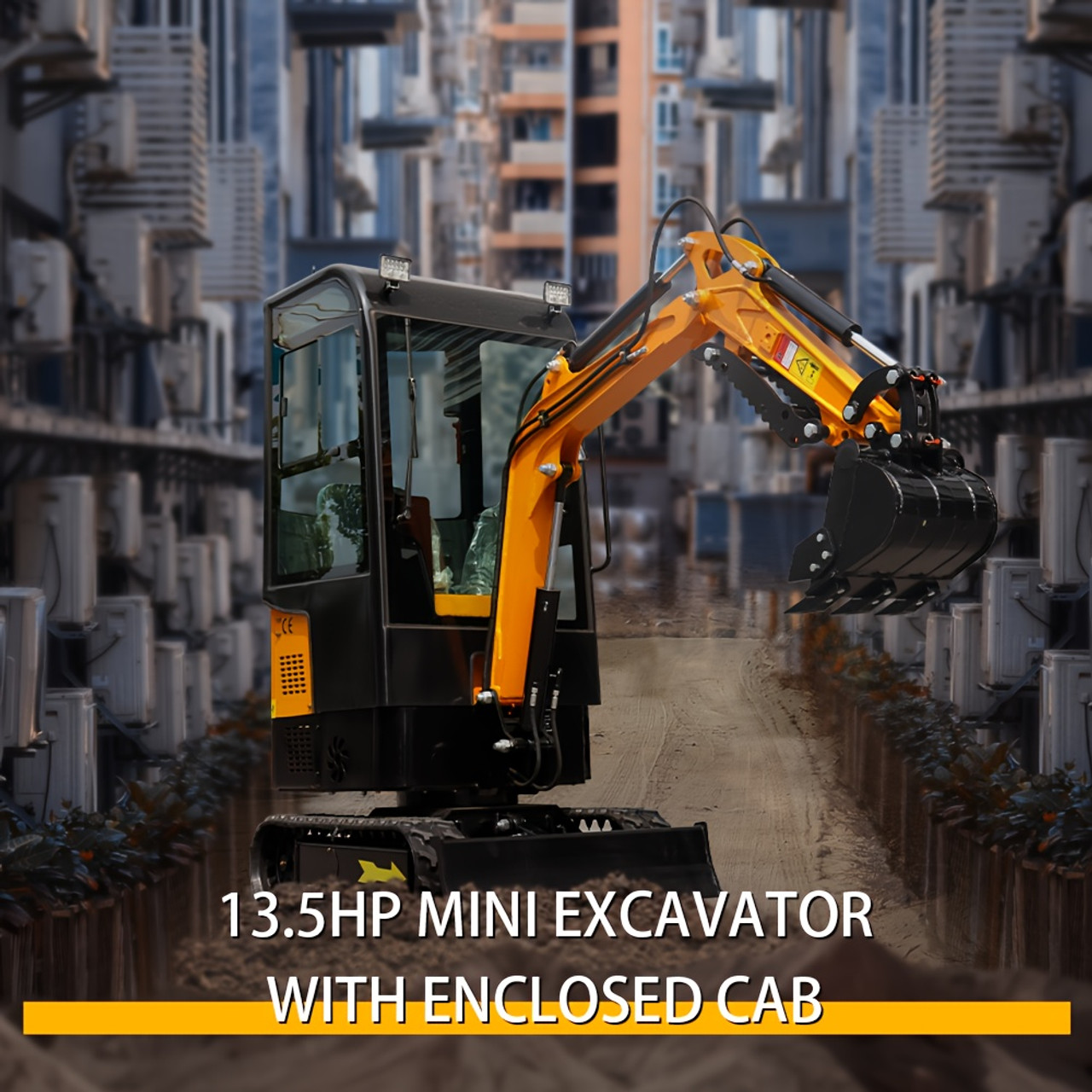 13.5HP Mini Crawler Excavator - 1 Ton Capacity, Heavy-Duty Performance, Enclosed Cab - Durable Alloy Steel, Fuel-Efficient RATO Engine, Random Color