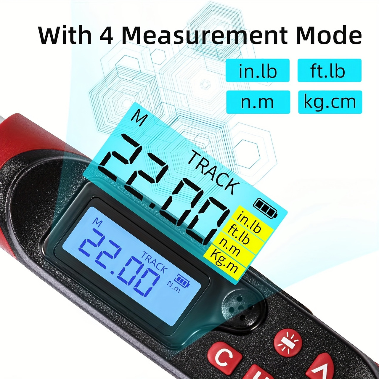 3/8-inch Drive Digital Torque Spanner 5.02-99.57 Ft-lb (6.8-135 Nm) Electric Torque Spanner With Buzzer And LED, Preset And Stored Data For Bike/motorcycle/auto Repairs, Accuracy 2, CR-V Steel.