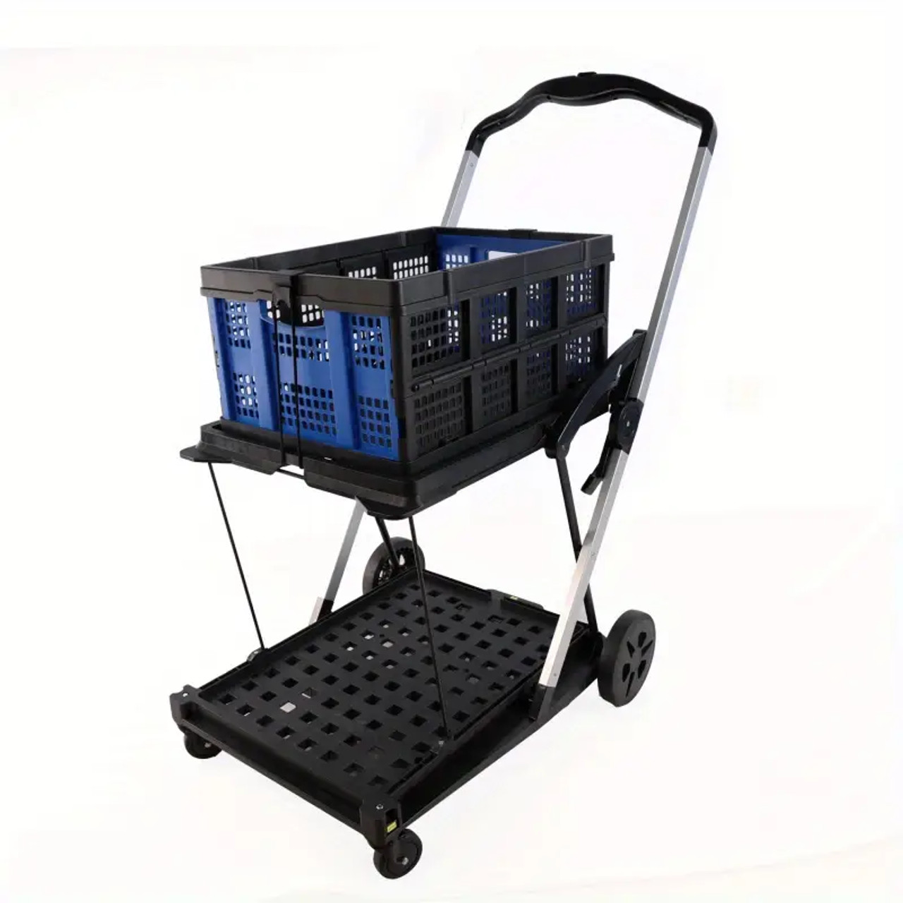 200 lbs Capacious 2-Layer Folding Shopping Cart with Wheels – Collapsible Storage Wagon for Groceries, Sturdy Hand Truck for Everyday Hauling
