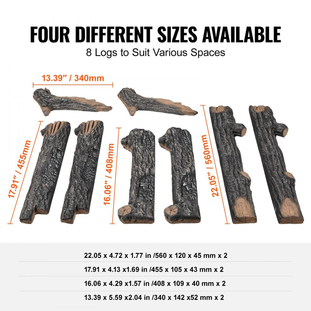 10 Pcs Gas Fireplace Logs, Large Ceramic Logs for Fireplace Decorative, Heat-Resistant Wood Log Gas Realistic Logs, Stackable Wood Branches for Gas Fireplace, Firebowl Indoor or Outdoor