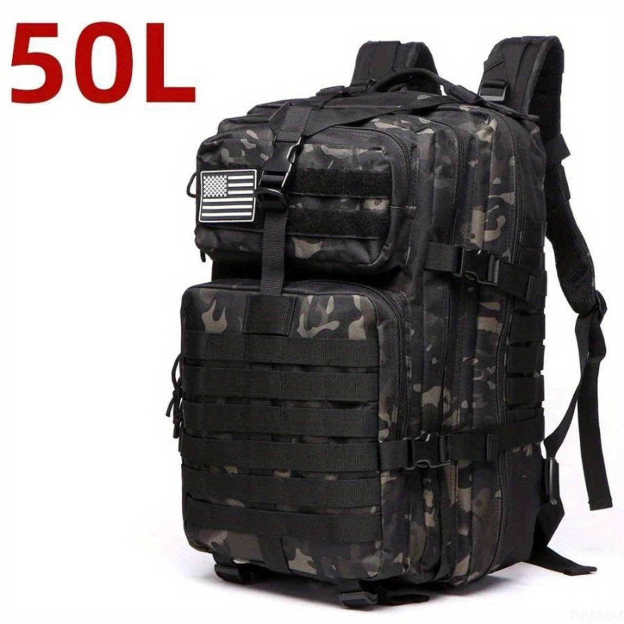 Spacious, Waterproof 1000D Nylon Backpack - Tactical Outdoor Rucksack for Camping, Hiking, Trekking & Fishing | Casual Style, Hand-Washable | Men's Fashion | Available in 13.21gal Size, Hiking Backpack  Camo Black