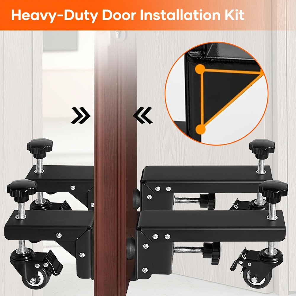 2PCS Heavy-Duty Door Installation Kit - Adjustable Steel Door Moving Tool with 360° Rotating Casters & Brakes, Hands-Free Design for Easy Single-Person Installation, Fits Various Doors