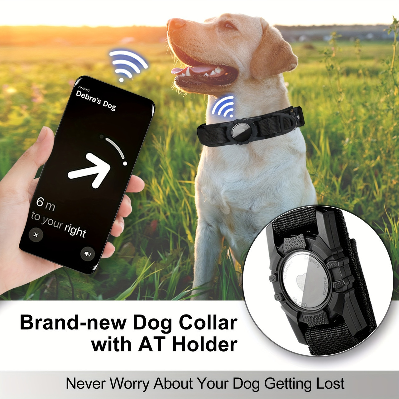 Medium To Large Dogs Soft Nylon Tactical Dog Collar For AirTag, Heavy Duty, Compatible With AirTag Retainer Black