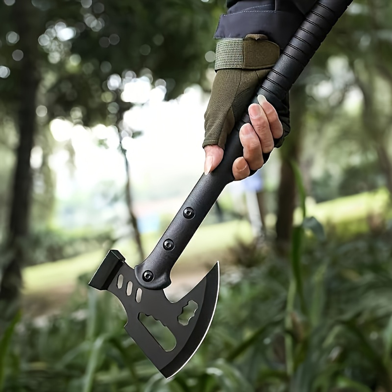 Portable Multi-Functional Camping Axe  Suitable for Outdoor Camping and Daily Tasks - Steel Material Black