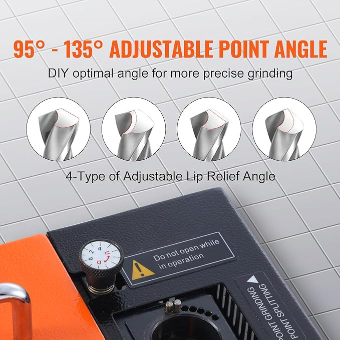 Drill Bits Sharpener, 3-20mm Drill Bits Grinder Sharpener, Lip Relief Angle & 95Â°-135Â° Point Angle Adjustable Drill Bit Re-Sharpener, Portable Sharpening Machine with 18 Collets, CBN & SDC Wheel MR-20G