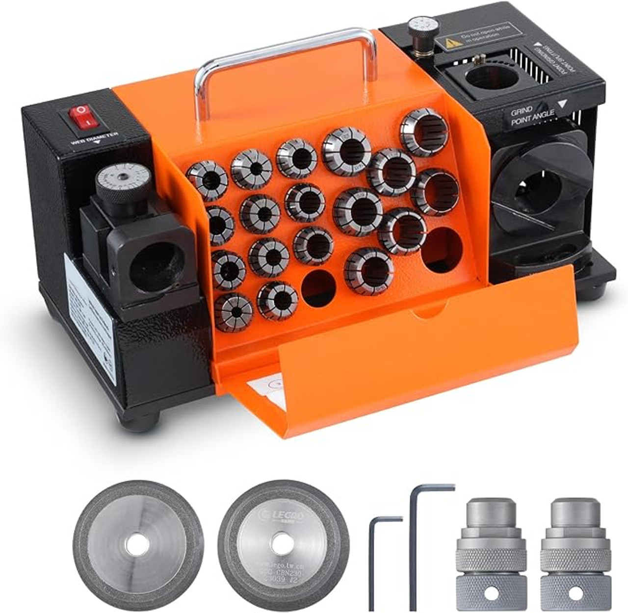 Drill Bits Sharpener, 3-20mm Drill Bits Grinder Sharpener, Lip Relief Angle & 95°-135° Point Angle Adjustable Drill Bit Re-Sharpener, Portable Sharpening Machine with 18 Collets, CBN & SDC Wheel MR-20G