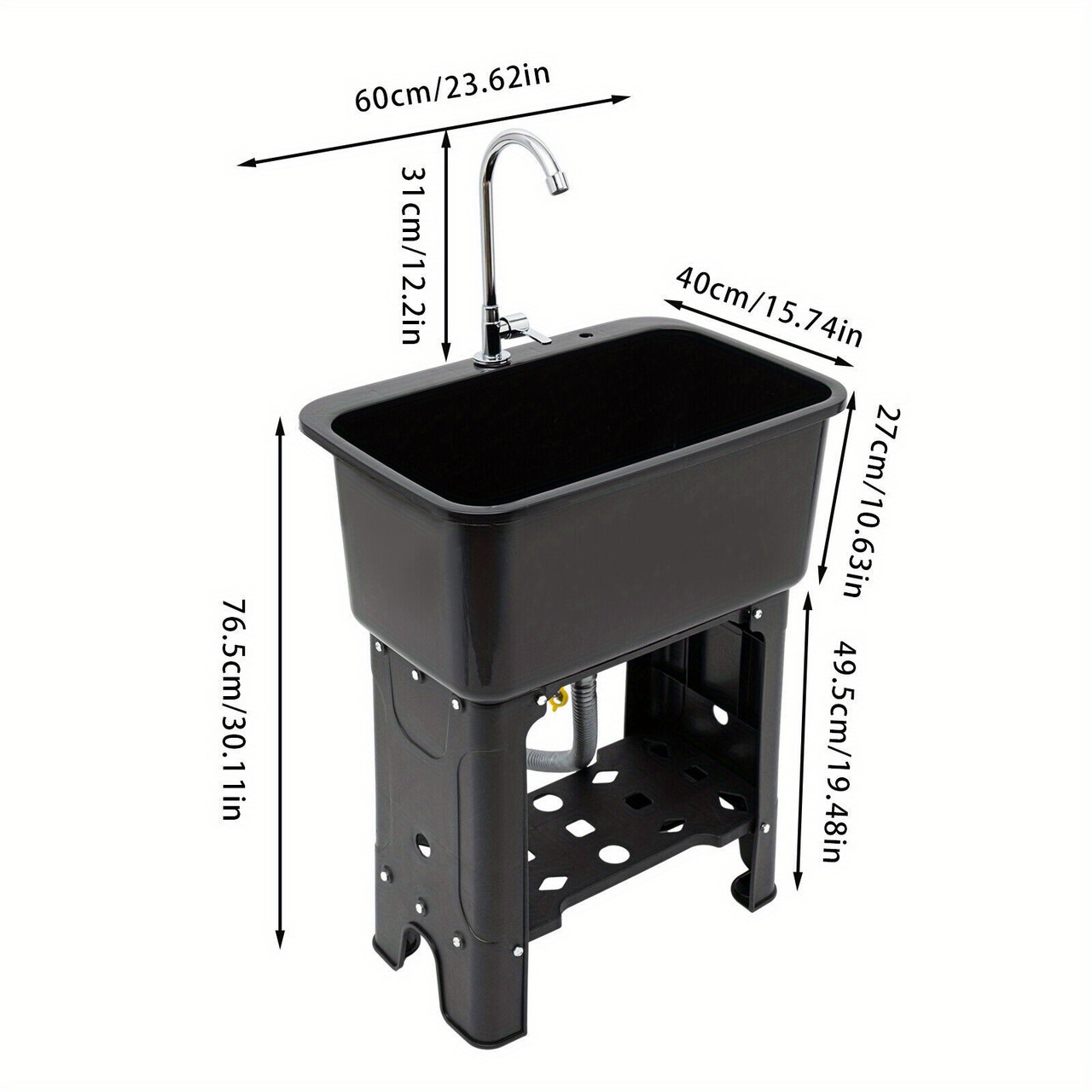 Modern Black Freestanding Utility Sink with 360° Swivel Faucet, Storage Shelf & Washboard - Perfect for Bathroom & Laundry Room, Contemporary Style