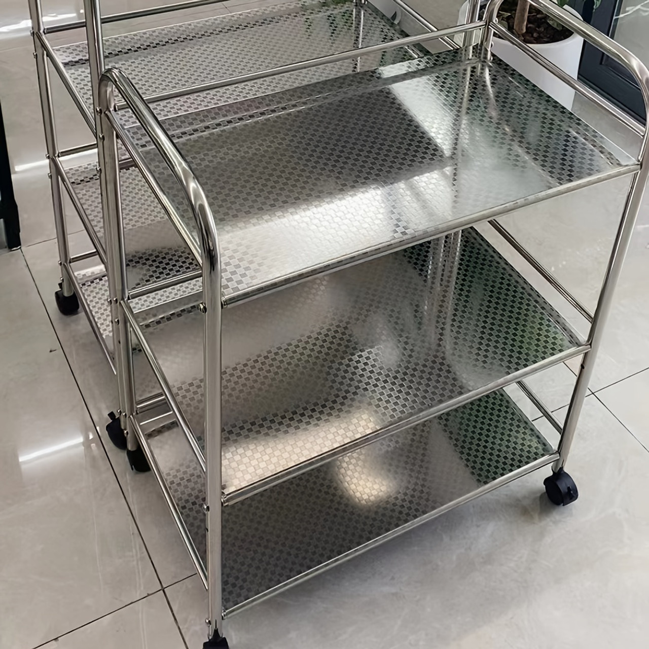 3-Tier Stainless Steel Rolling Cart with Wheels - Versatile Kitchen & Dining Storage Rack, Microwave & Oven Shelf, Perfect for Home, Outdoor Parties, Hotels & Restaurants