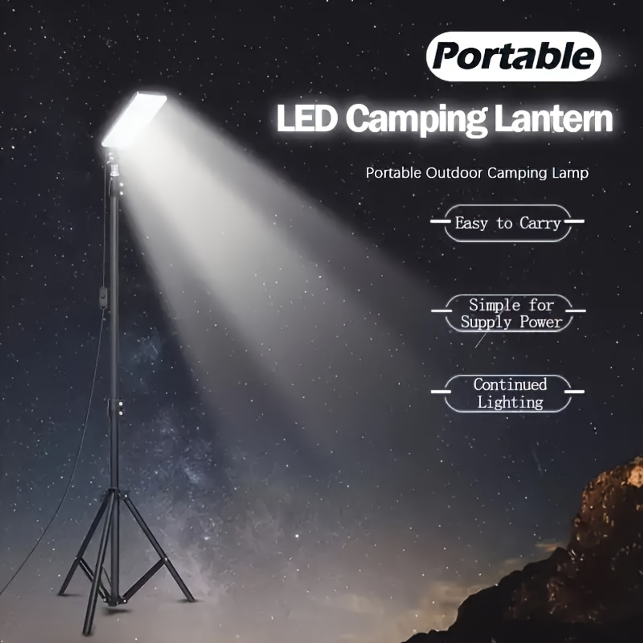 LED Camping Lantern with Tripod Stand, USB Powered 5V 2A Compact & Lightweight for Camping, BBQ, Night Fishing & Outdoor Activities | Matte Finish | Camping Accessories Black
