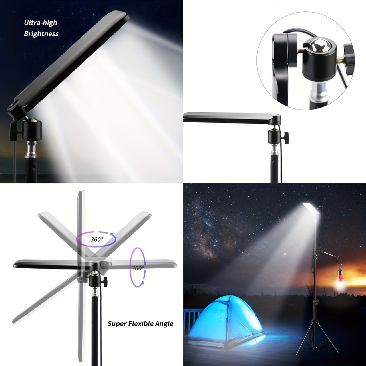 LED Camping Lantern with Tripod Stand, USB Powered 5V 2A Compact & Lightweight for Camping, BBQ, Night Fishing & Outdoor Activities | Matte Finish | Camping Accessories Black