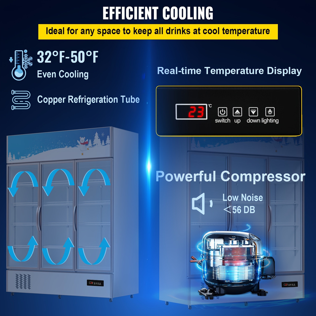 Commercial Refrigerator, Display Fridge Upright Beverage Cooler, Glass Door With LED Light For Home, Store, Gym Or Office