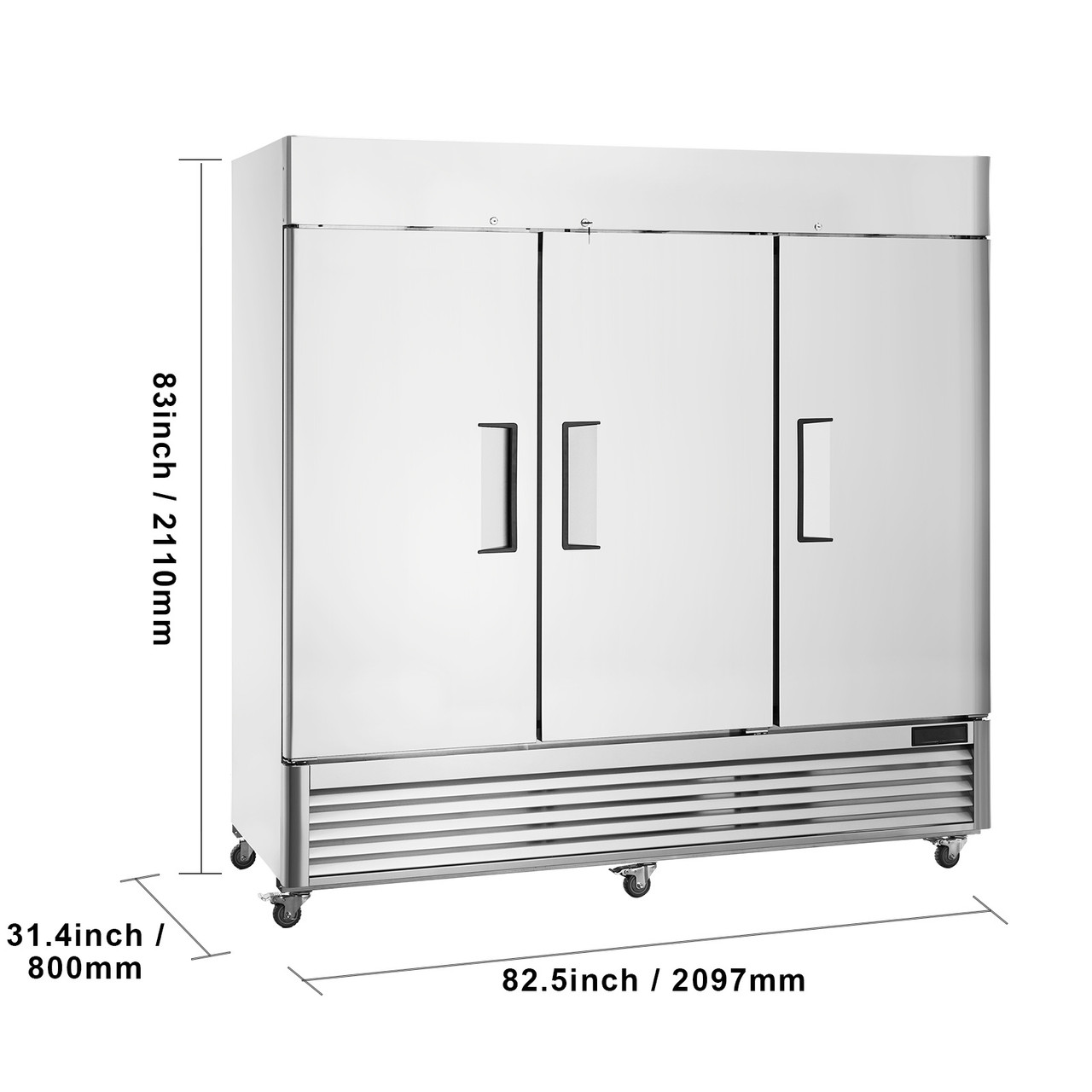 Commercial Freezer 60.42 Cu.ft, Reach In 82.5" W Upright Freezer 3 Doors, Auto-Defrost Stainless Steel Reach-in Freezer with 12 Adjustable Shelves, -13 to 5a Temp Control, LED Lighting, 4 Wheels