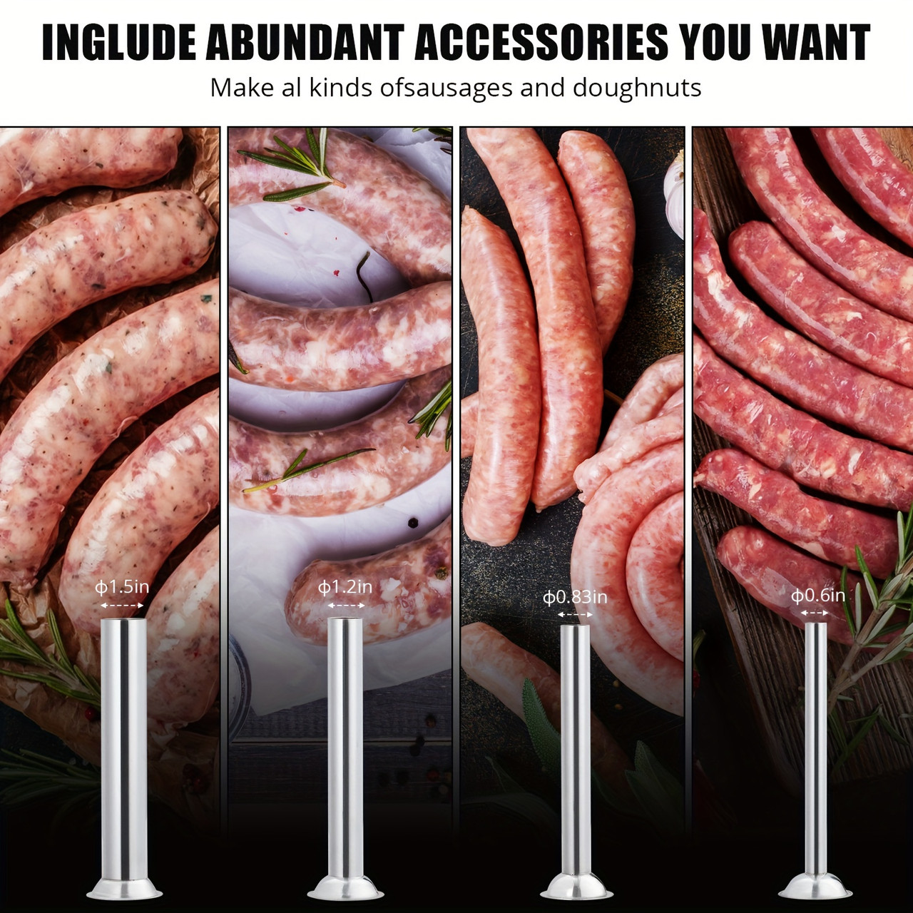 Sausage Stuffer, Manual 7LB/3L Capacity, Two Speed 304 Stainless Steel Sausage Filling Machine With 4 Stuffing Tubes, Silver
