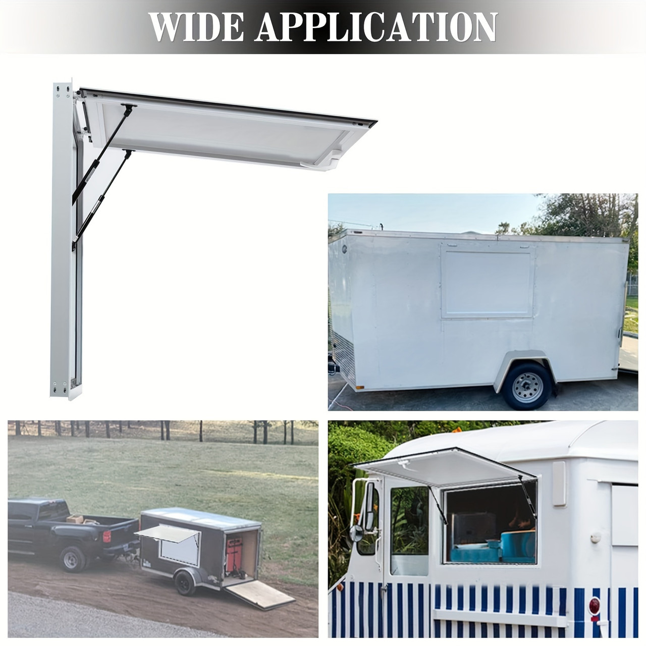 80 Degrees Concession Window with Awning - Easy Installation, No Glass, Door Handle for Food Truck or Trailer RV Camper 53W x 33H