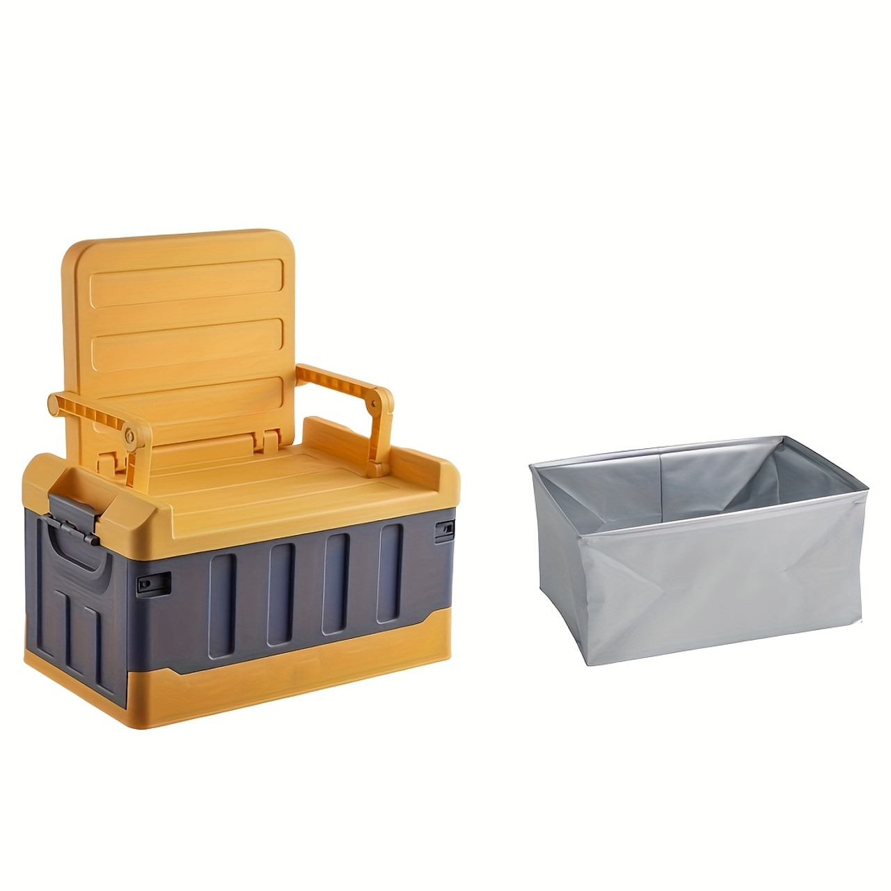 Backrest Seat Type Folding Storage Box Outdoor Car Fishing Stool Folding Box Outdoor Leisure Camping Storage Box Gray yellow + waterproof bag