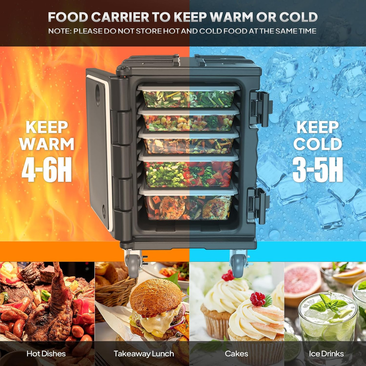 Hot Box Food Warmer, Insulated Food Pan Carrier w/Lockable Wheels Double Buckles and Handles, Stackable Hot Boxes for Catering Restaurant Canteen Family Party Black 82QT