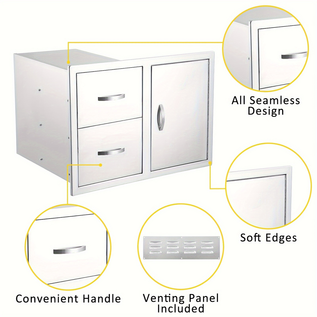 Outdoor Kitchen Drawer Set - Stainless Steel, Multi-Layer Design, Recessed Multi-Drawer And Door Combination, Closed Built-in Drawer Flush Mount, Suitable For Outdoor Kitchens And BBQ Islands