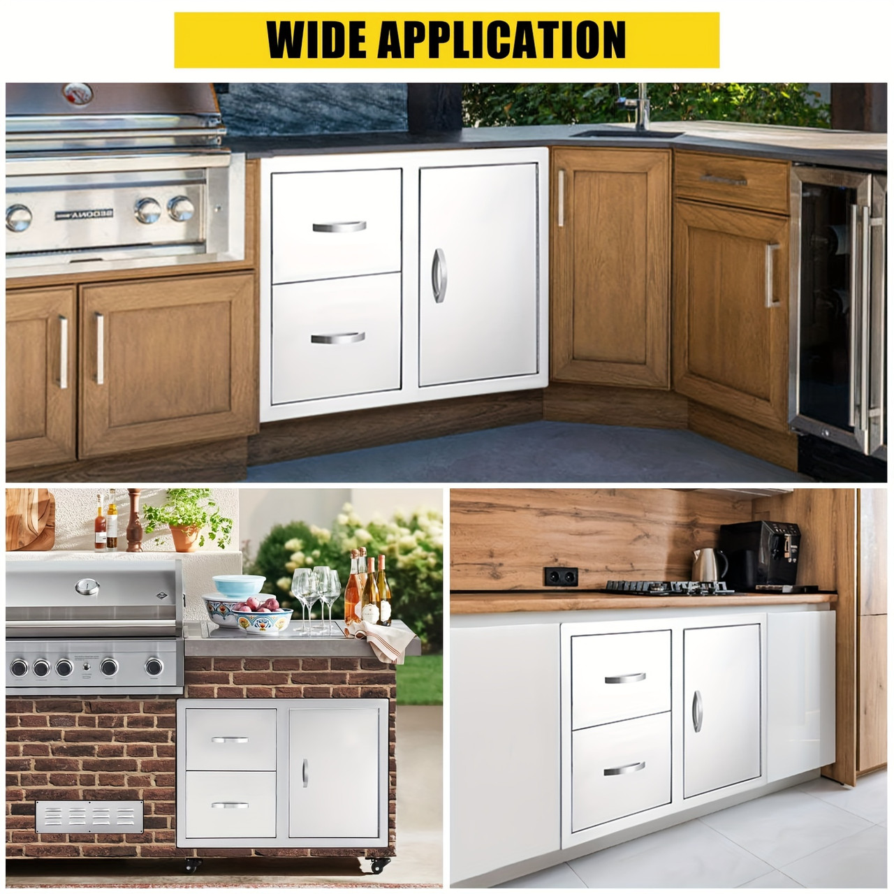 Outdoor Kitchen Drawer Set - Stainless Steel, Multi-Layer Design, Recessed Multi-Drawer And Door Combination, Closed Built-in Drawer Flush Mount, Suitable For Outdoor Kitchens And BBQ Islands