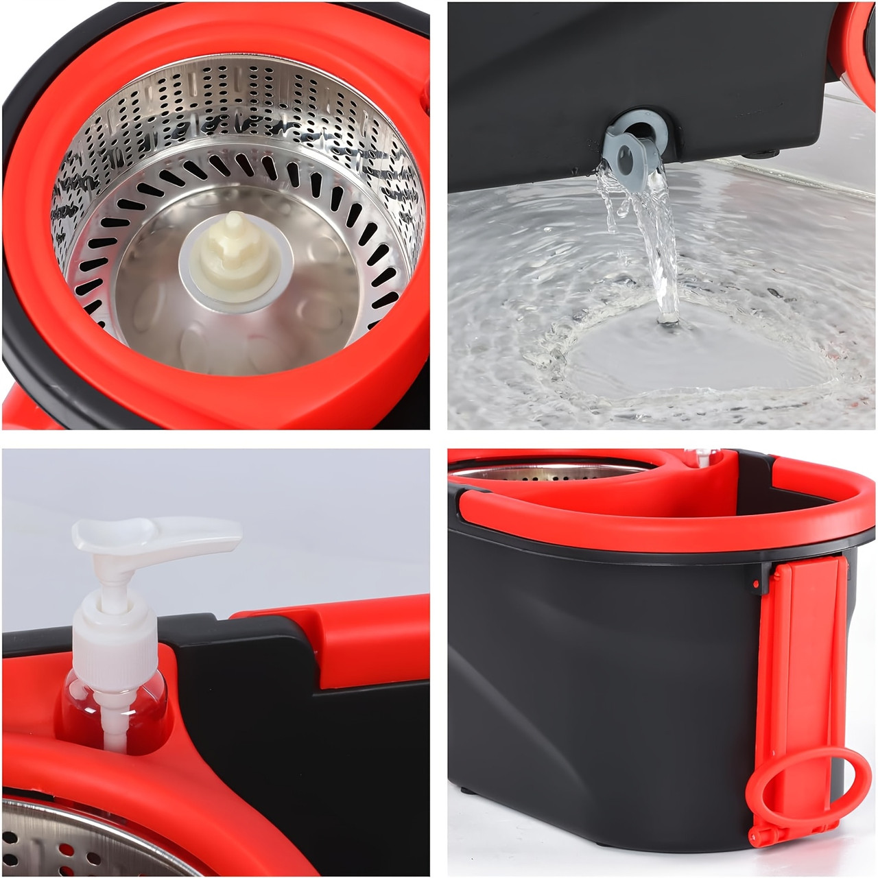 Mop Bucket with Wringer Set, Plus Size 360Â° Mop Bucket Floor Cleaning System with 3 Microfiber Replacement Mop Head Refills, 61" Adjustable Stainless Steel Handle, 2X Wheel for Home Cleaning