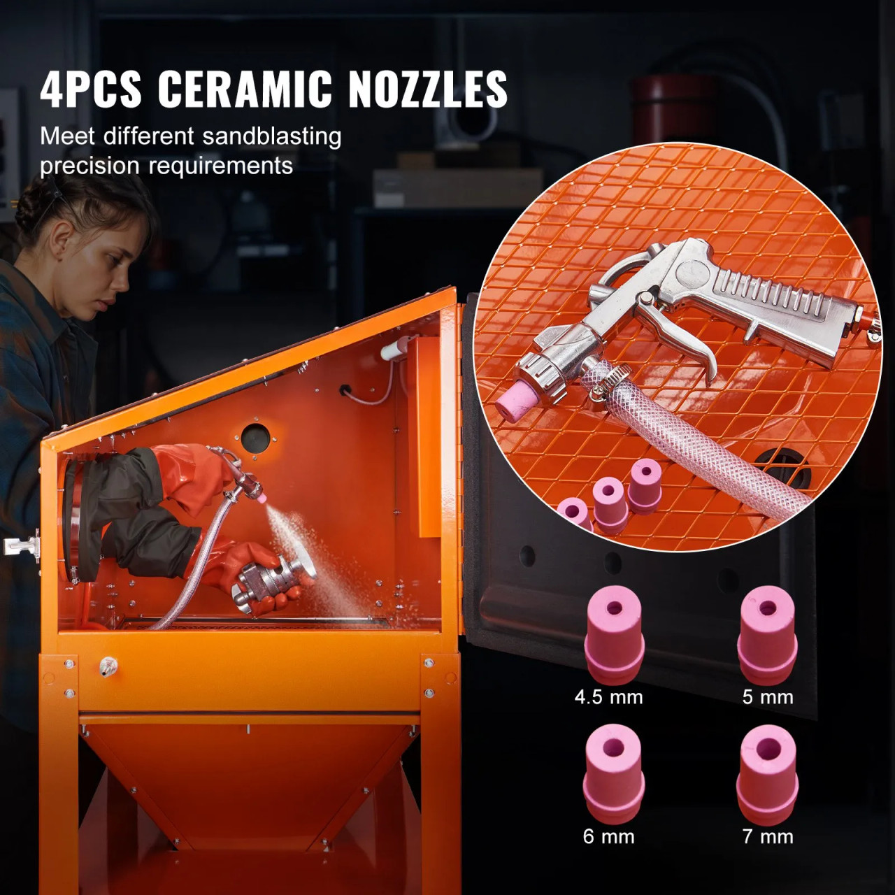 60 Gallon Sandblasting Cabinet with Stand, 40-120 PSI, Heavy-Duty Steel, Blasting Gun & 4 Ceramic Nozzles