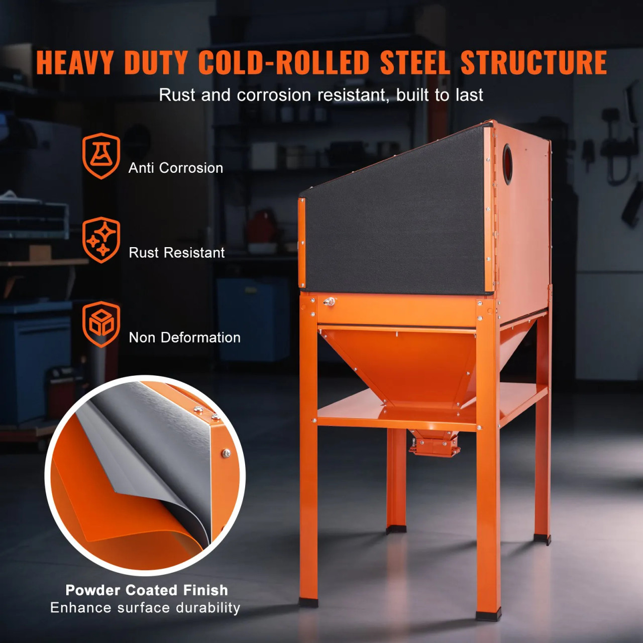 60 Gallon Sandblasting Cabinet with Stand, 40–120 PSI, Heavy‑Duty Steel, Blasting Gun & 4 Ceramic Nozzles