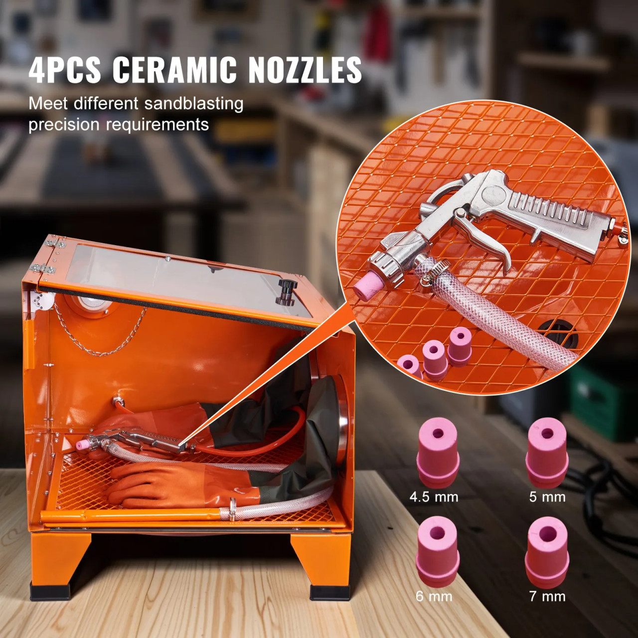 25 Gallon Portable Benchtop Sandblasting Cabinet, 40–120 PSI, Heavy‑Duty Steel, Blasting Gun & 4 Ceramic Nozzles