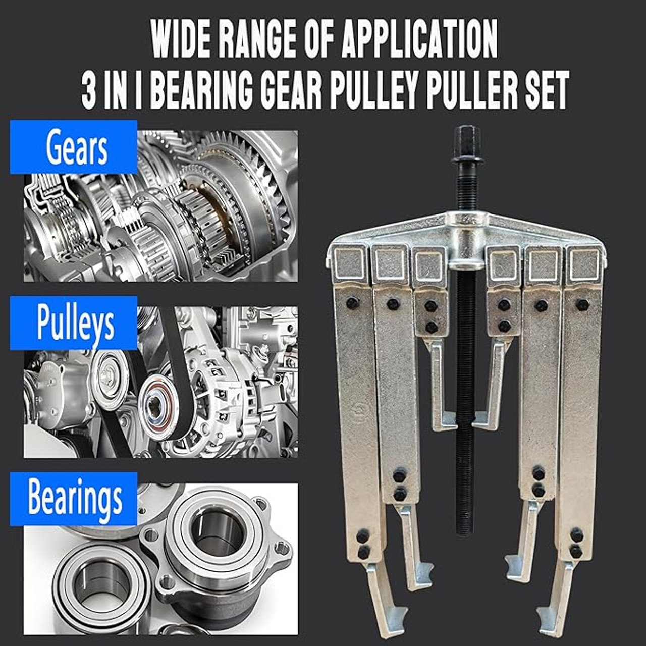 Gear Puller Set, 3 in1 Heavy Duty Bearing/Pulley Puller Kit, Lengthening Styles Cr-V Steel Gear Puller Tool for Removal Bearing, Gear, Pulley, Flywheel. Red