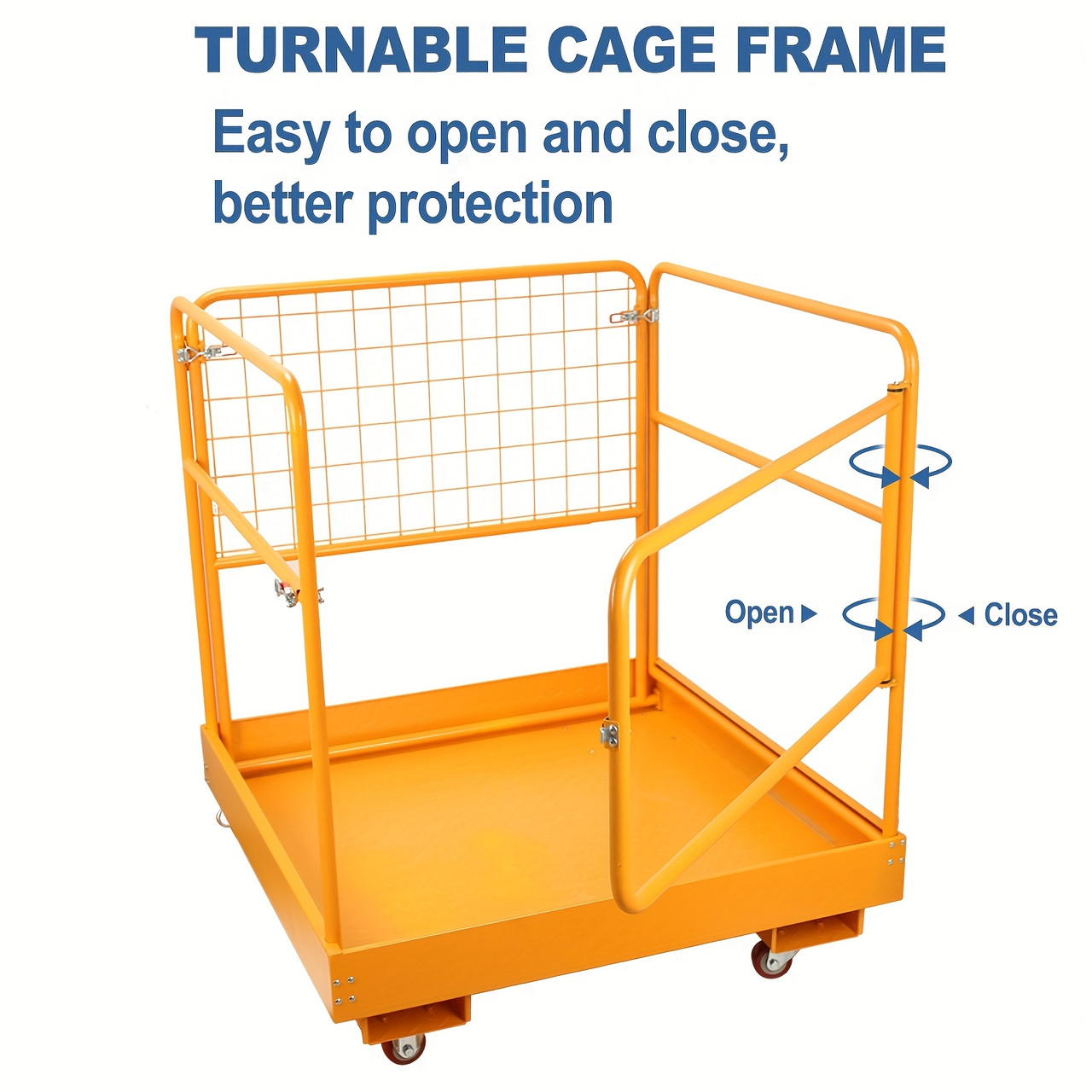 36"x36" Heavy-Duty Foldable Forklift Safety Cage with Non-Slip Surface, 1150LBS Capacity, 4 Wheels - Ideal for Outdoor, Construction, and Firefighting Use, Construction Equipment | Foldable Design | Robust Mesh Sides