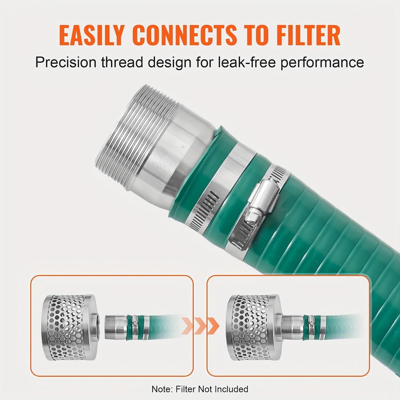 Suction Hose, 2 In X 20 Ft, Green High-Quality Hose With Camlock Connectors & Aluminum Fittings, Compatible With Various Pumps, For Sewage Treatment, Water Transportation, And Agriculture