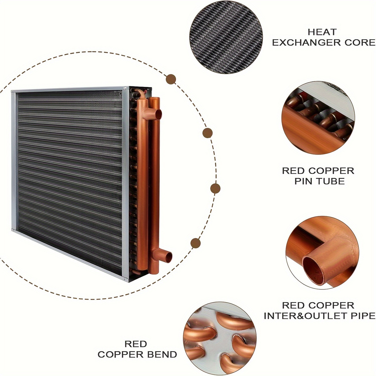 20x20" Water-to-Air Heat Exchanger with Copper Tubes â€“ Hydronic Heating, Wood Furnace Compatible, High-Temp Resistant, Easy Install, No Electricity Required, Durable Steel Design for Heat Recovery Systems