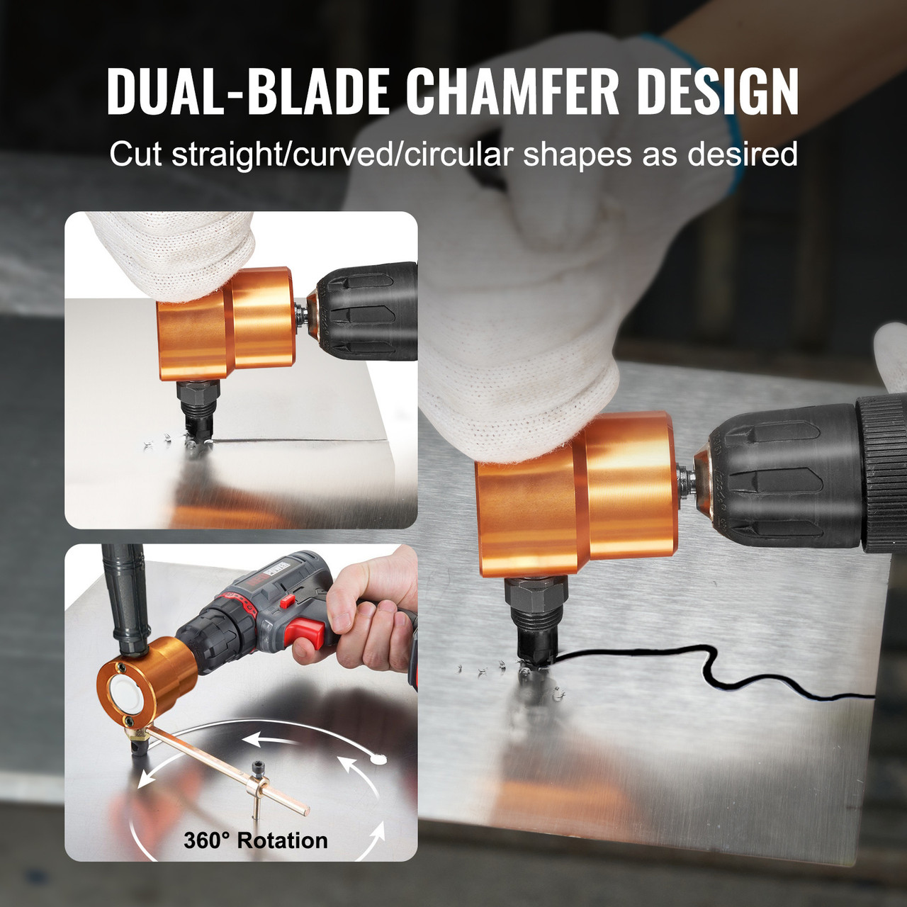 360-Degree Double Head  Sheet Metal Nibbler Cutter | Ideal for Straight, Curve, and Circle Cutting with Extra Punch and Die, Includes Cutting Hole Accessory and Step Drill Bit