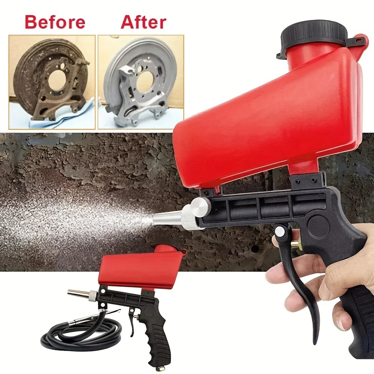 1pc 90psi Adjustable Sandblasting Gun, Portable Gravity Pneumatic Adjustable Small Air Blasting Derusting Sandblasting Sand Removal Blasting Power Machine