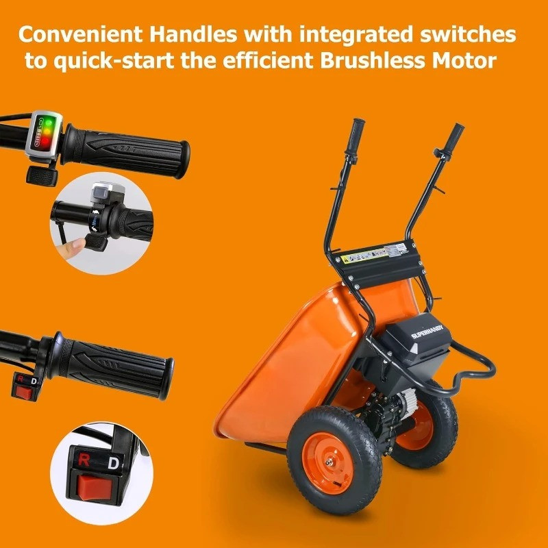 Electric Wheelbarrow â€“ 48V 2Ah Li-Ion Battery, 330 lbs (150 kg) Capacity, 4 Cu.Ft. Steel Powder Coated Tub