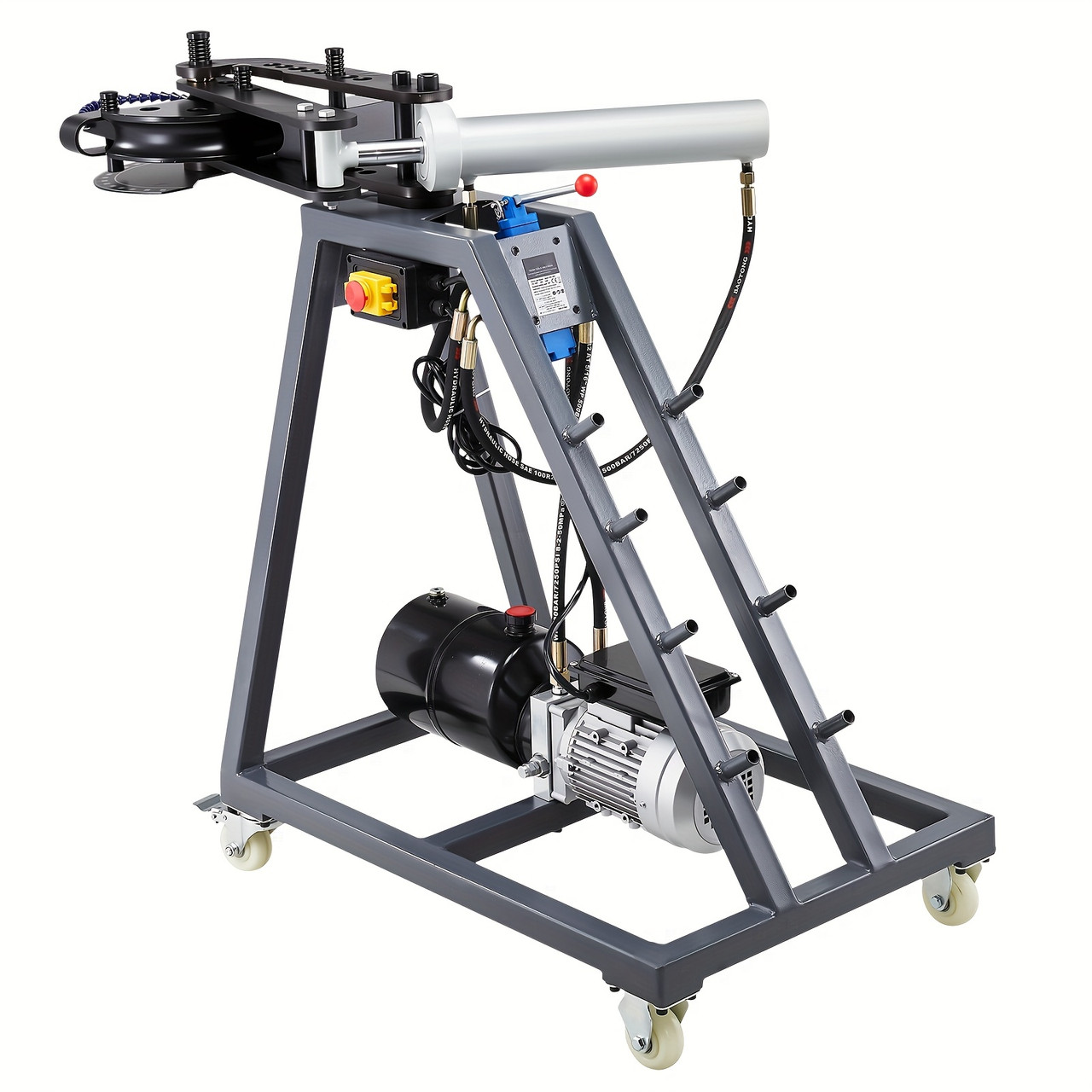 750W Electric Tube Bending Machine With 6L Hydraulic Cylinder, 3 Dies, 180Â° Max Angle, Casters For 3/4 To 2 Inch Pipes In Workshop