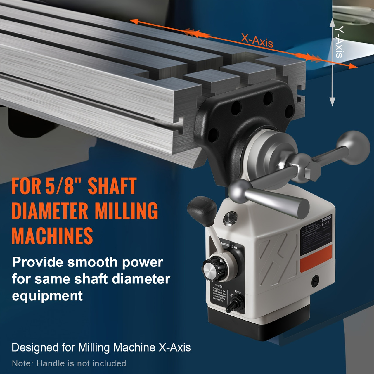 X-Axis Power Feed for Milling Machine, 450 In-lb Torque, 0-200RPM, 120V, 5/8" End Shaft Diameter - Precision Controlled Speed, Metal Construction, Includes Brackets and Accessories